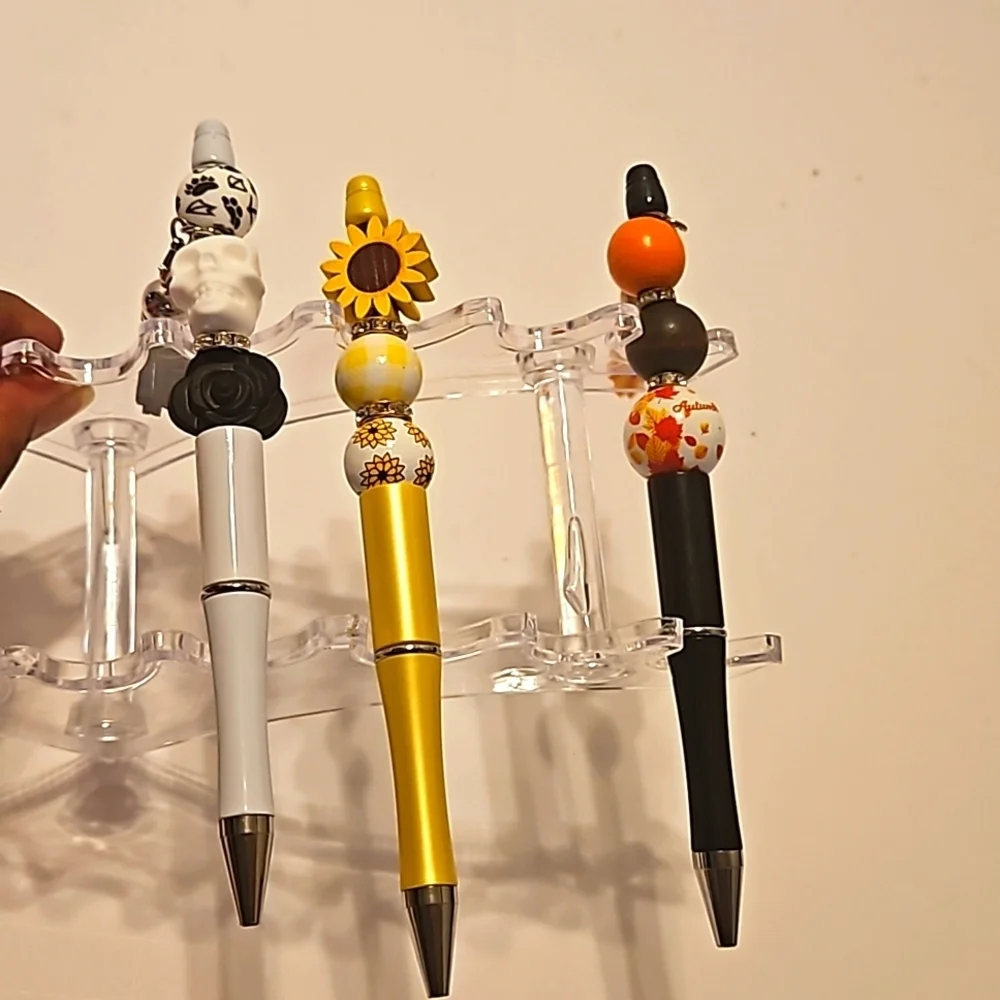 Hand Crafted beaded pens Set of 3 holiday motif handmade halloween fall floral
